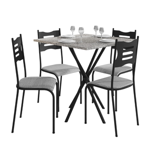Conjunto de Mesa com 4 Cadeiras Diamante Reta Mdf 15mm Fibra - Preto/cinza