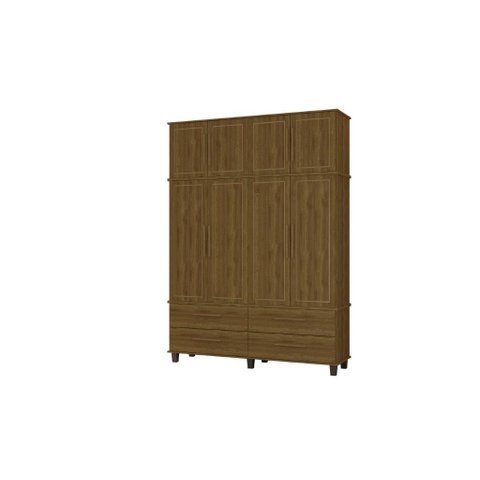 Roupeiro / Guarda Roupas Hou Triplex 4 Portas + 4 Gavetas Pés Elevados e Maleiro Amplo Cor Imbuia Pz