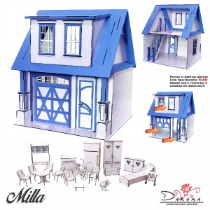 Kit Casinha escala Barbie garagem Milla LAZULI com moveis LB