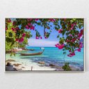 Ver imagem 1 de Quadro Decorativo Flores e Barco Beira Mar Com Moldura e Sem Vidro 100X160