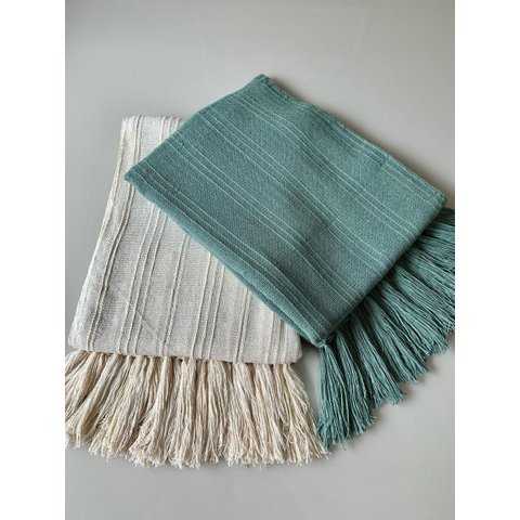 Kit 2 Manta para Sofá e Peseira de Cama Pistache e Cru Detalhe em Quadriculado 1,20x1.80m