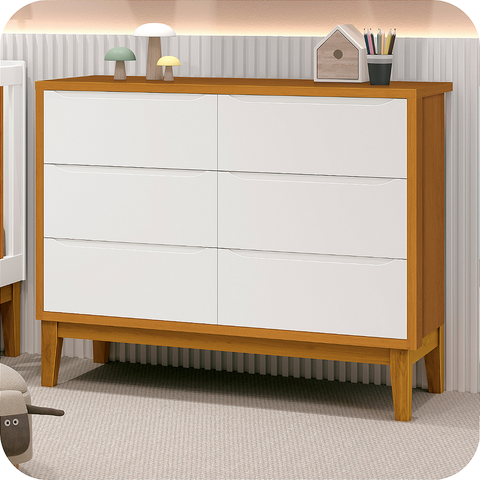 Kit 2 Cômoda Infantil 6 Gavetas Branco Savana Classic Madeira