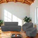 Ver imagem 1 de Kit Recamier Curvo Amsterdã 160cm e 2 Poltronas Amore Luxo Linho Cor Cinza Escuro