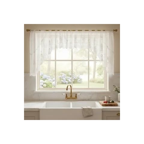 Cortina Bando Renda Cascata Cozinha Bule Bege 3,15x1,00
