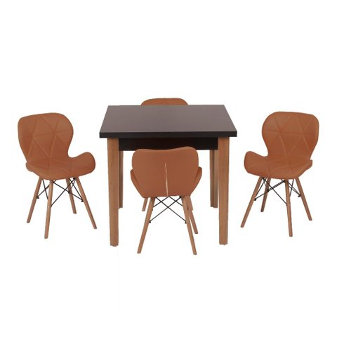 Conjunto Mesa de Jantar Juliette Preta 80cm com 4 Cadeiras Slim - Marrom