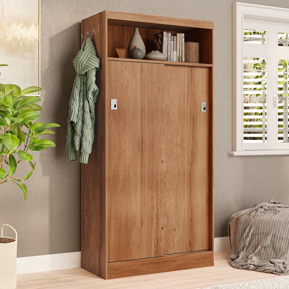 Armário Multiuso Mdp com 2 Portas 4 Prateleiras 76cm Freijó Cor