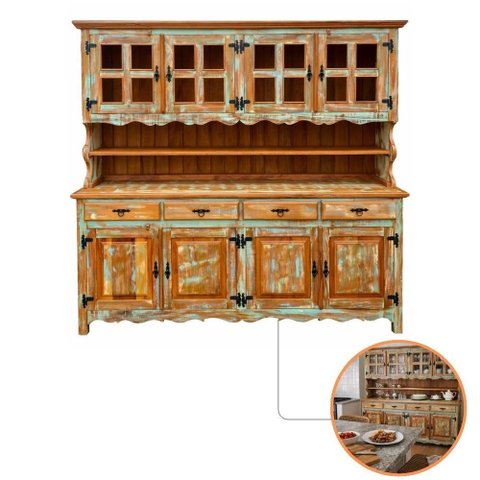 Cristaleira Arca e Oratório Exclusive 8 Portas 4 Gavetas 4 Prateleiras Madeira Maciça Turquesa