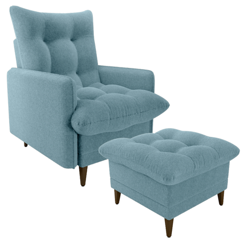 Poltrona de Amamentaçao e Puff Montreal Boucle F495 Azul Milani Store