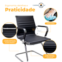 Ver imagem 6 de Kit 2 Cadeiras de Escritório Interlocutor Fixa Baixa Stripes Esteirinha Charles Eames Eiffel Preta