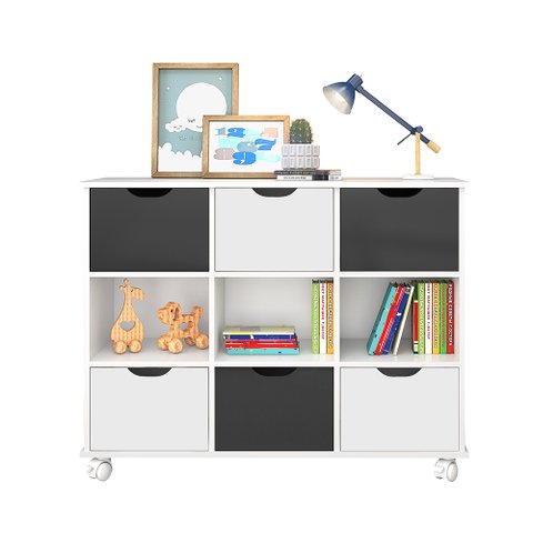 Nicho Organizador Maia c/ 6 Gavetas Branco/Preto/Branco - Mercado dos Móveis