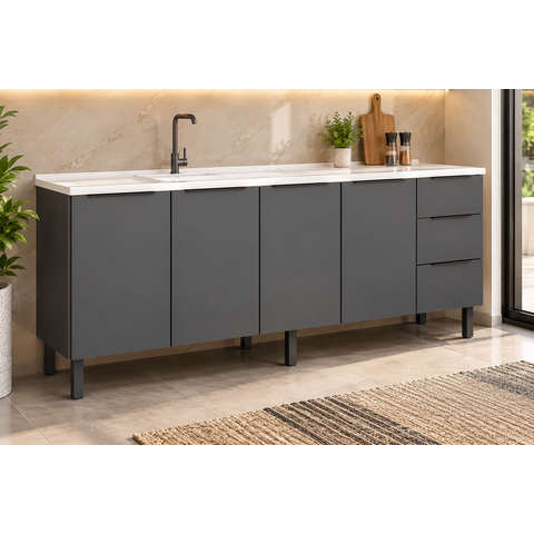Gabinete Armário Cozinha Jupter 1.80 Mt 100% Aço Galvanizado p/ Pia Balção 180 cm 3 Portas 3 Gave