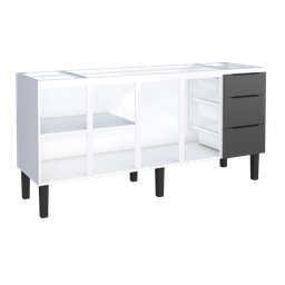 Gabinete Armário Cozinha Jupter 1.80 Mt 100% Aço Galvanizado P/ Pia -Balção 180 cm -3 Portas- 3 Gave - 4