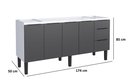 Ver imagem 3 de Gabinete Armário Cozinha Jupter 1.80 Mt 100% Aço Galvanizado p/ Pia Balção 180 cm 3 Portas 3 Gave
