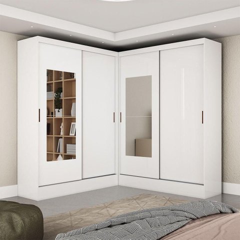 Closet Casal Belém 4 Pts com Espelho 4 Gvts Carioca Móveis Branco