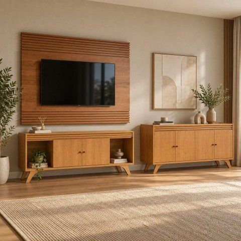 Conjunto Sala de Estar Sevilha 4 Portas MDP 160cm Naturalle