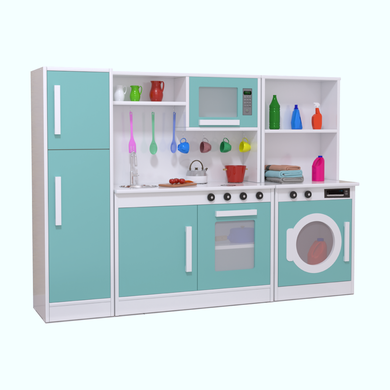 Mini Cozinha Infantil Completa com Lavanderia Menta em Mdf - 7