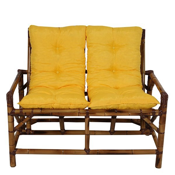 Sofá de Bambu 2 Lugares com Almofadas Amarela MadeiraMadeira