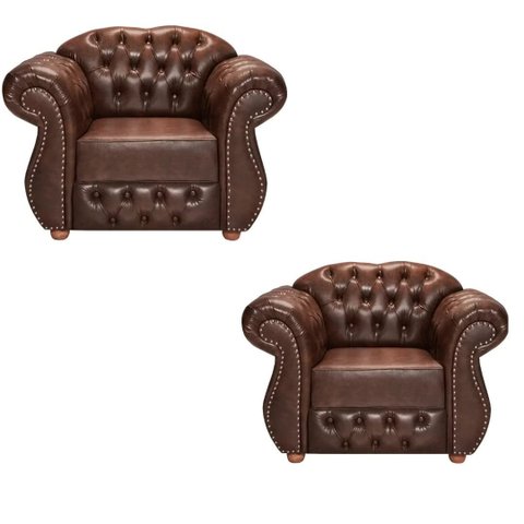 Kit Duas Poltronas Chesterfield Merlo Courano Marrom / decoracao, sala tv estar, recepcao