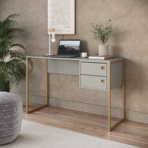 Escrivaninha Mesa de Computador Industrial 2 Gavetas Arenas/dourado