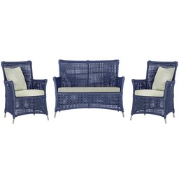 Jogo Sofá e 2 Poltronas de Área Igapó Alumínio Pintura Fendi Corda Náutica Estofado 3 Trama - 1