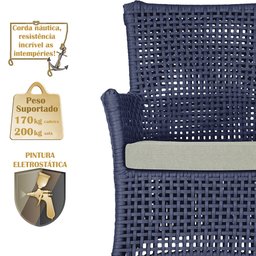 Jogo Sofá e 2 Poltronas de Área Igapó Alumínio Pintura Fendi Corda Náutica Estofado 3 Trama - 5