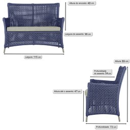 Jogo Sofá e 2 Poltronas de Área Igapó Alumínio Pintura Fendi Corda Náutica Estofado 3 Trama - 2
