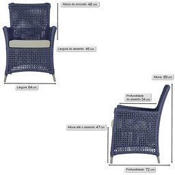 Jogo Sofá e 2 Poltronas de Área Igapó Alumínio Pintura Fendi Corda Náutica Estofado 3 Trama - 3