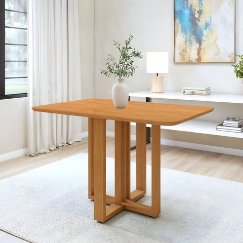 Mesa de Jantar 4 Lugares Tampo MDF Tessera Marrom Amêndoa Clean