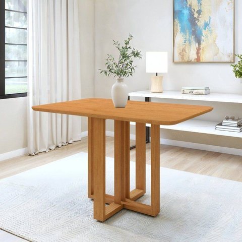 Mesa de Jantar 4 Lugares Tampo MDF Tessera Marrom Amêndoa Clean