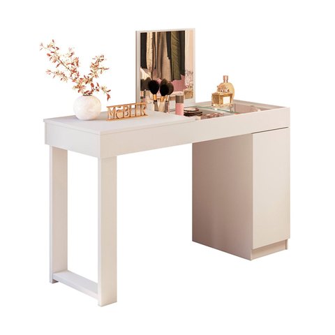 Mesa Escrivaninha Office Penteadeira Love Moderna Espelho Branco Fosco