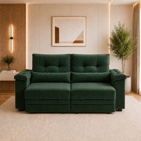 Sofá Retrátil Reclinável 260cm Dubai Veludo Premium
