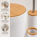 Ver imagem 2 de Kit Banheiro 4 Peças Lixeira Escova Sanitária Organizador Dispenser Plástico PP e Bambu Branco