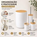 Ver imagem 7 de Kit Banheiro 4 Peças Lixeira Escova Sanitária Organizador Dispenser Plástico PP e Bambu Branco