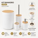 Ver imagem 4 de Kit Banheiro 4 Peças Lixeira Escova Sanitária Organizador Dispenser Plástico PP e Bambu Branco