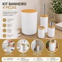 Ver imagem 6 de Kit Banheiro 4 Peças Lixeira Escova Sanitária Organizador Dispenser Plástico PP e Bambu Branco