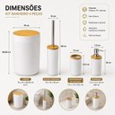 Ver imagem 3 de Kit Banheiro 4 Peças Lixeira Escova Sanitária Organizador Dispenser Plástico PP e Bambu Branco