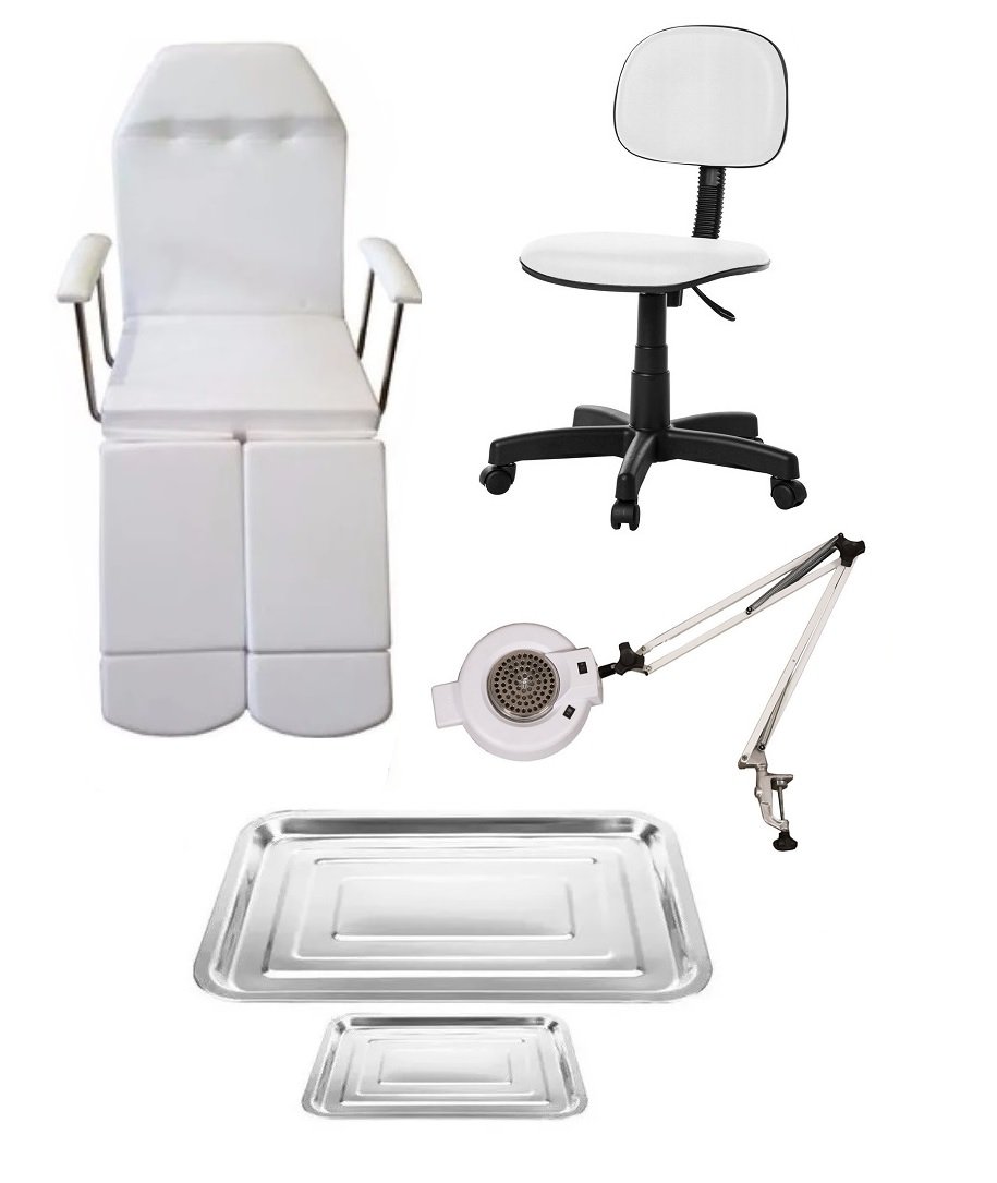 Kit Cadeira para Podologia Mocho Luminária Exaustor e Brindes Fiscomed Kit Maca para Podologia