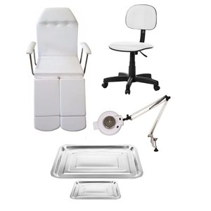 Kit Cadeira para Podologia Mocho Luminária Exaustor e Brindes Fiscomed Kit Maca para Podologia
