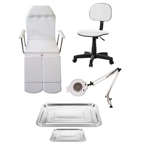 Kit Cadeira para Podologia Mocho Luminária Exaustor e Brindes Fiscomed Kit Maca para Podologia
