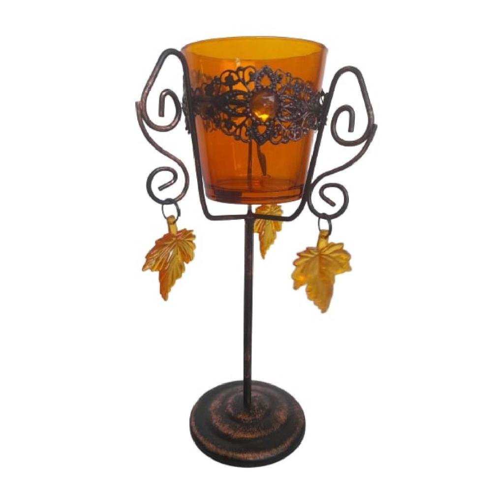 Castiçal Candelabro Porta Vela em Vidro Decorativo Amarelo - 1