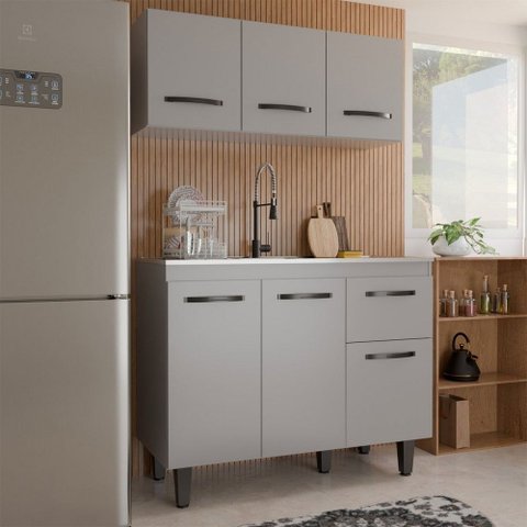 Armário de Cozinha Letícia 6 Portas 1 Gaveta Cinza - Panorama Móveis