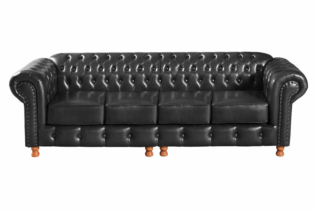 Sofá Chesterfield Luís Xv 4 Lugares Bipartido - Couríssimo Preto