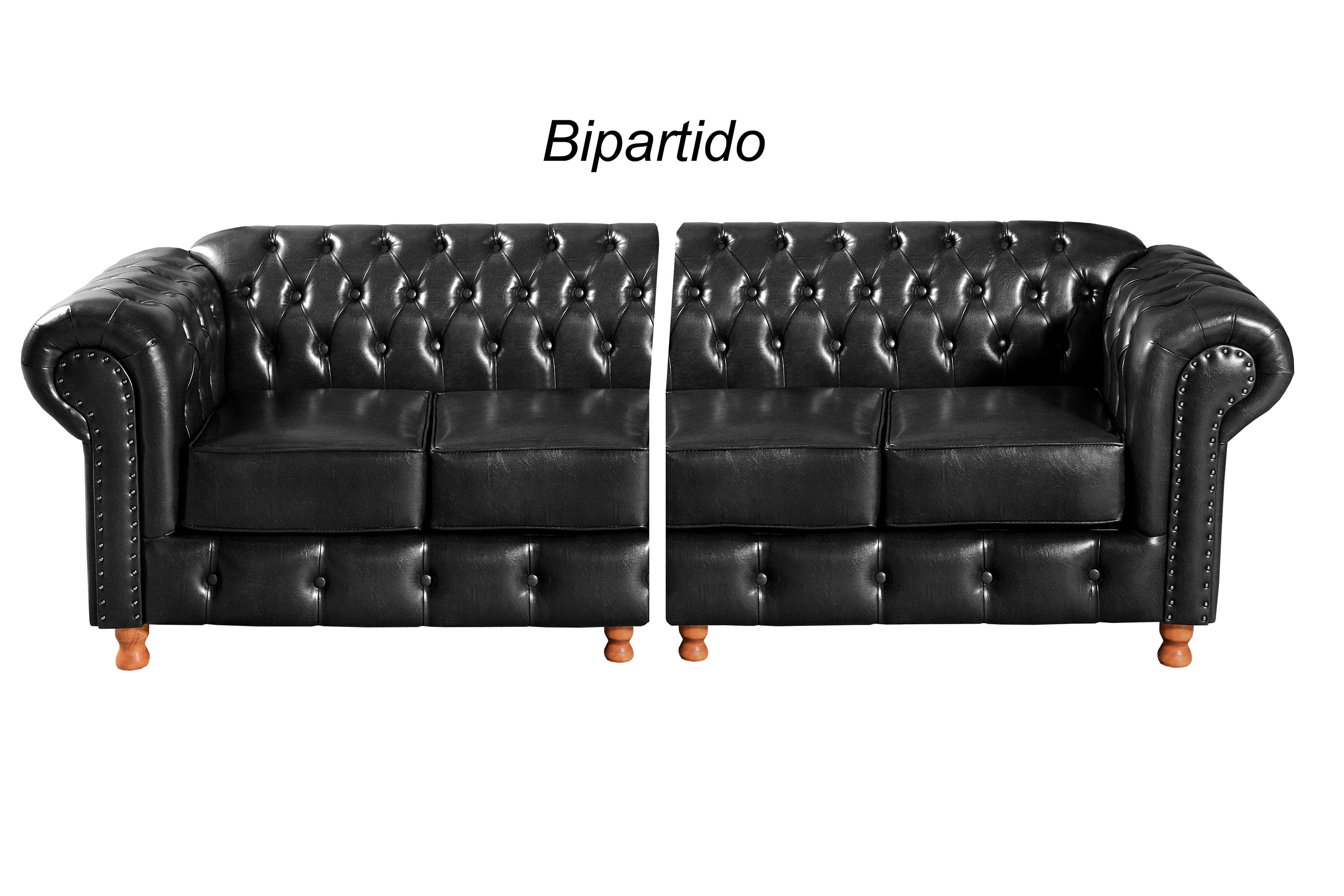 Sofá Chesterfield Luís Xv 4 Lugares Bipartido - Couríssimo Preto - 2