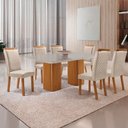 Ver imagem 7 de Mesa de Jantar Eloise 180cm Tampo MDF Vidro Canto Copo com 6 Cadeiras Lorena Moderna Mobília