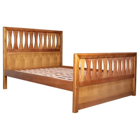 Cama Casal Madeira Macica Tuni 148 cm Ripas Usinadas Mogno Mell Nath