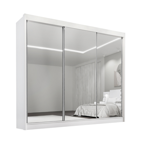 Guarda Roupa Dubai 3 Portas de Correr Espelhadas Mdf Branco