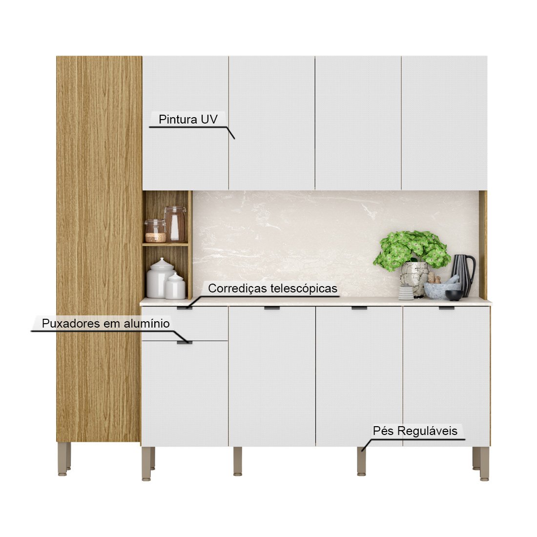 Armário de Cozinha Compacta 9 Portas 1 Gaveta Pulse - Freijó/artico/riscatto Freijó - 5