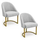 Ver imagem 1 de Kit 02 Cadeiras Poltrona de Jantar Lua Boucle Cinza Base Ferro Dourado Dal Poz Estofados