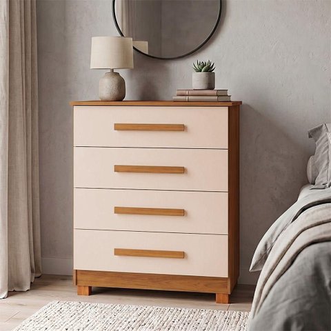 Cômoda Suíça 4 Gavetas MDF-MDP com Puxador Plástico Off White e Nature Infantile Móveis