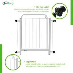 Portão Grade para Cachorro Pet Bebê Porta de 78cm a 122cm:branco - 6